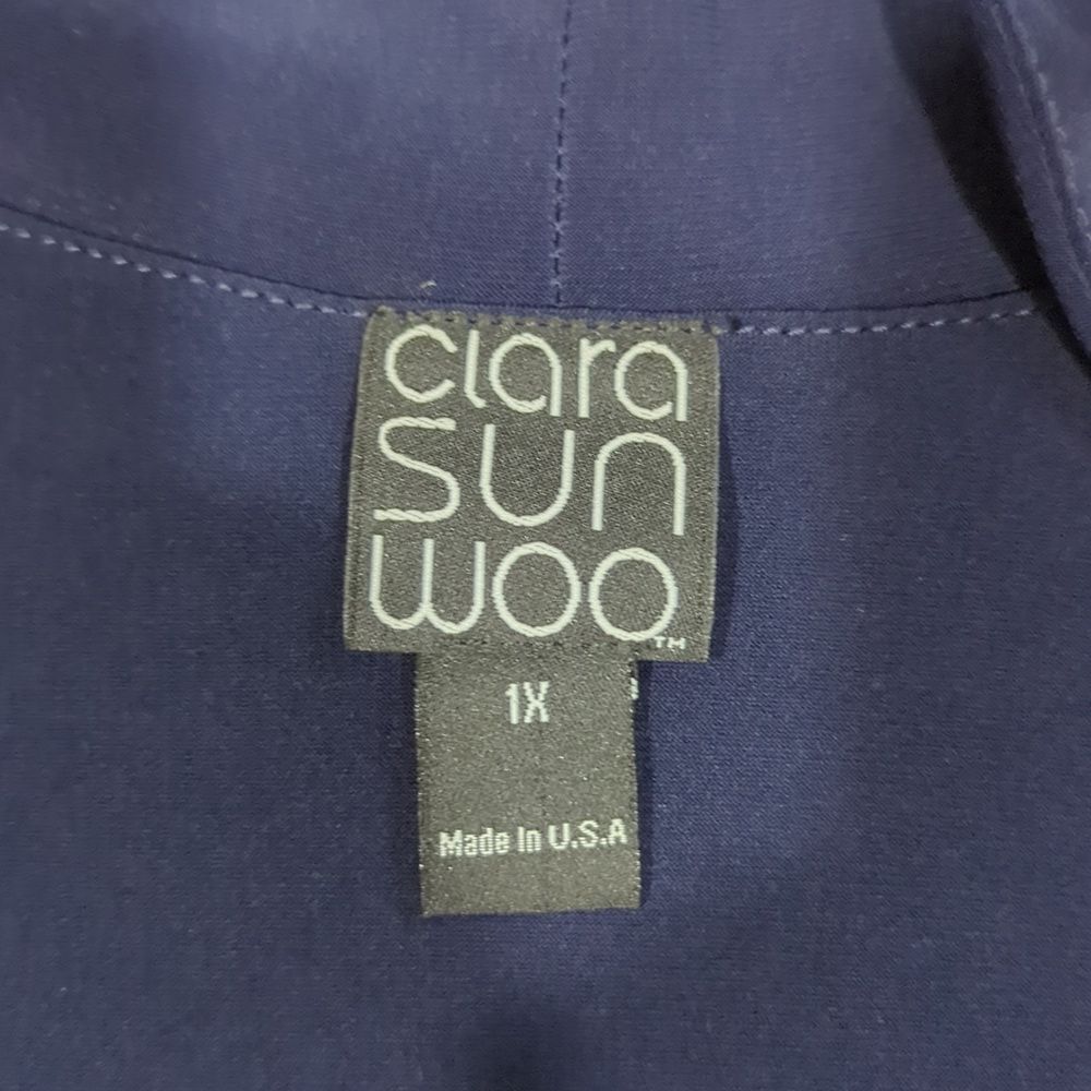 Clara Sun Woo Top Womens 1X Blue Long Sleeve Blouse - Picture 6 of 9